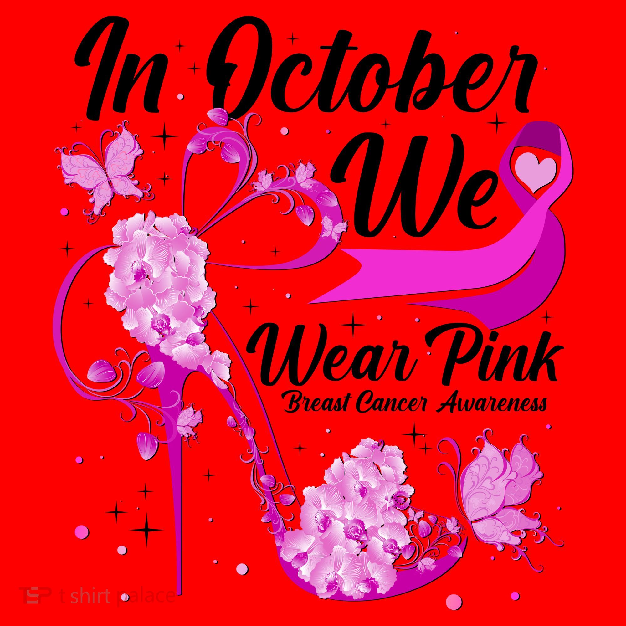 Breast Cancer Awareness In October We Wear Pink Flower High Heels Santa Hat