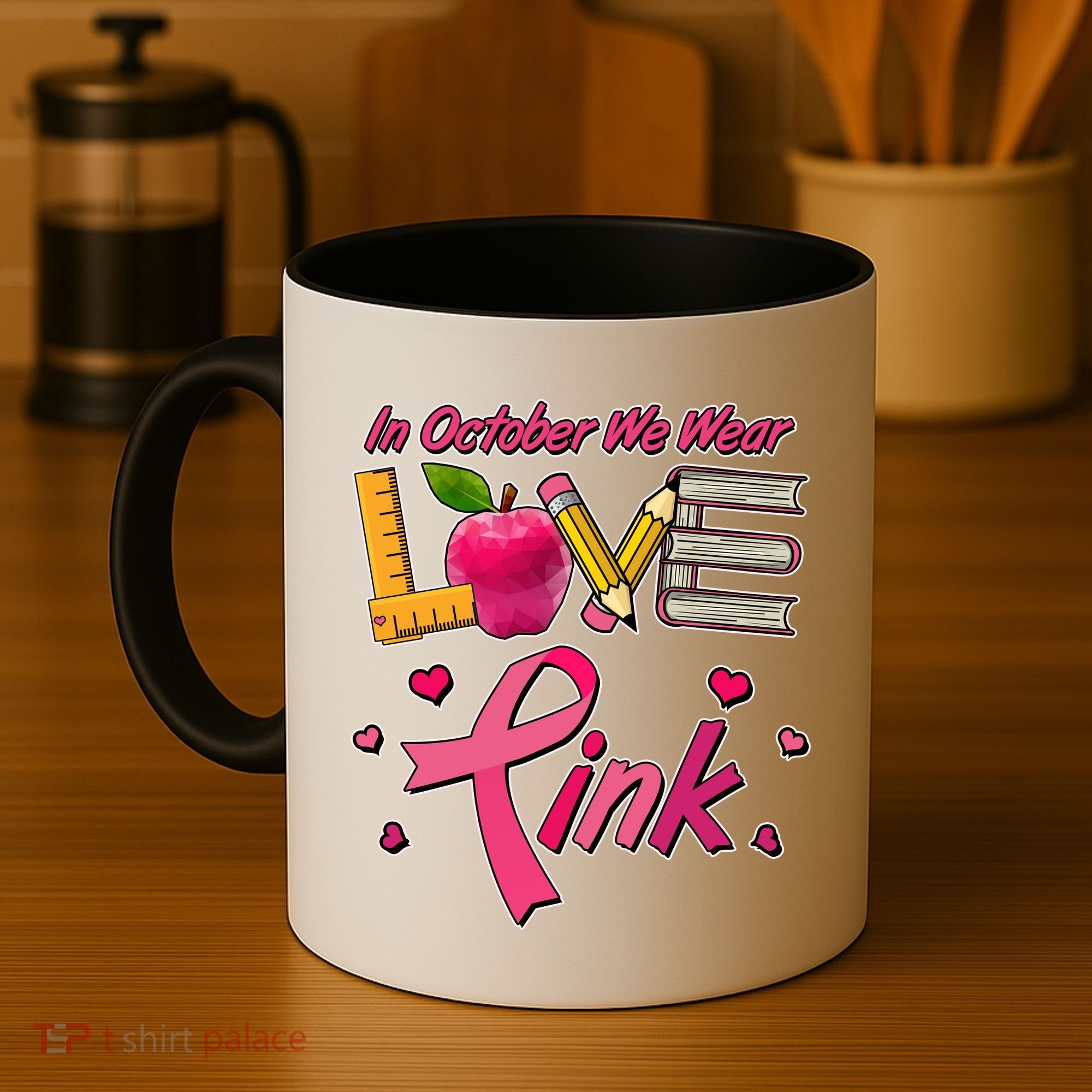 Breast Cancer Awareness In October We Wear Pink Teacher Love Coffee Mug