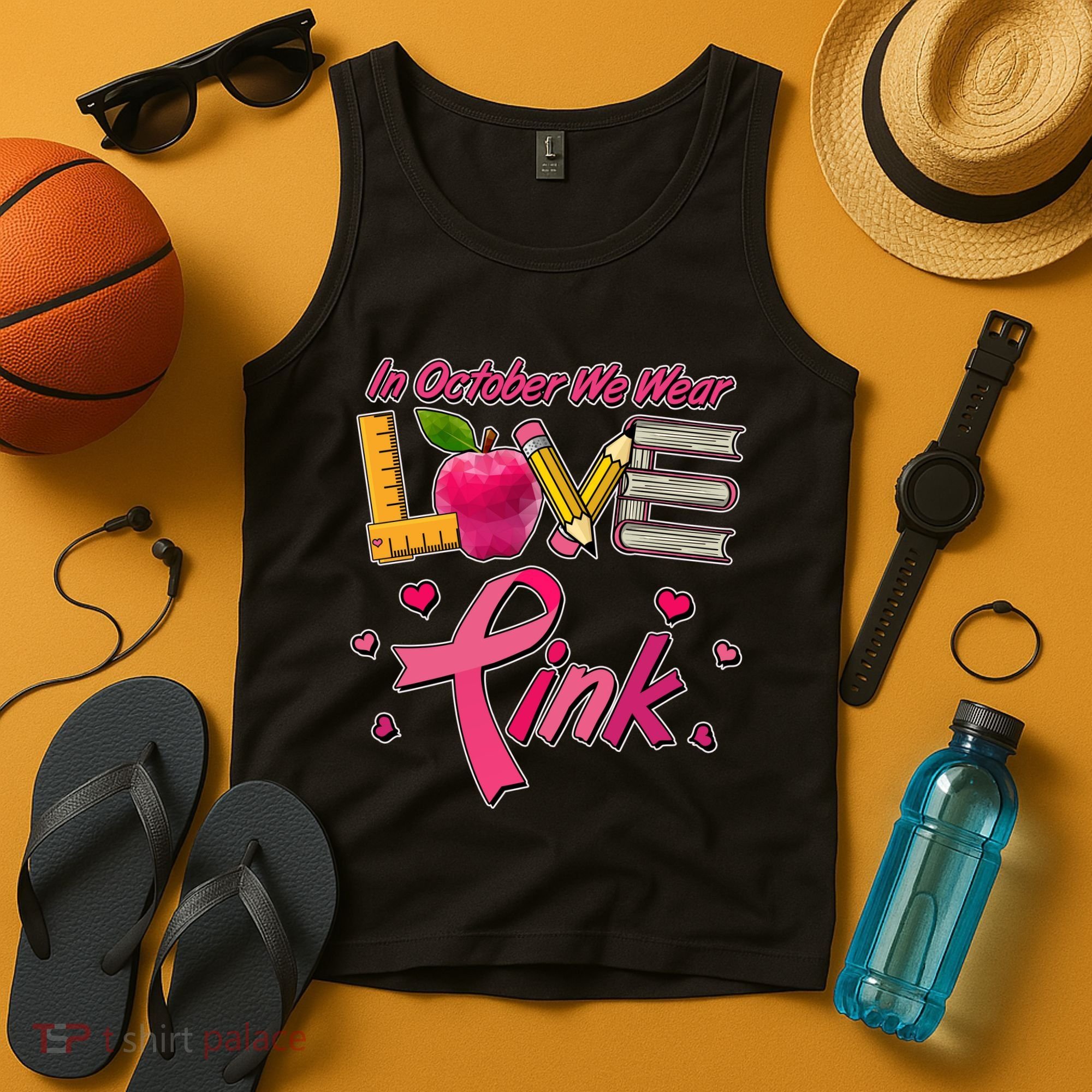 Breast Cancer Awareness In October We Wear Pink Teacher Love Tank Top