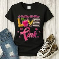 Breast Cancer Awareness In October We Wear Pink Teacher Love Women's T-Shirt thumb 3