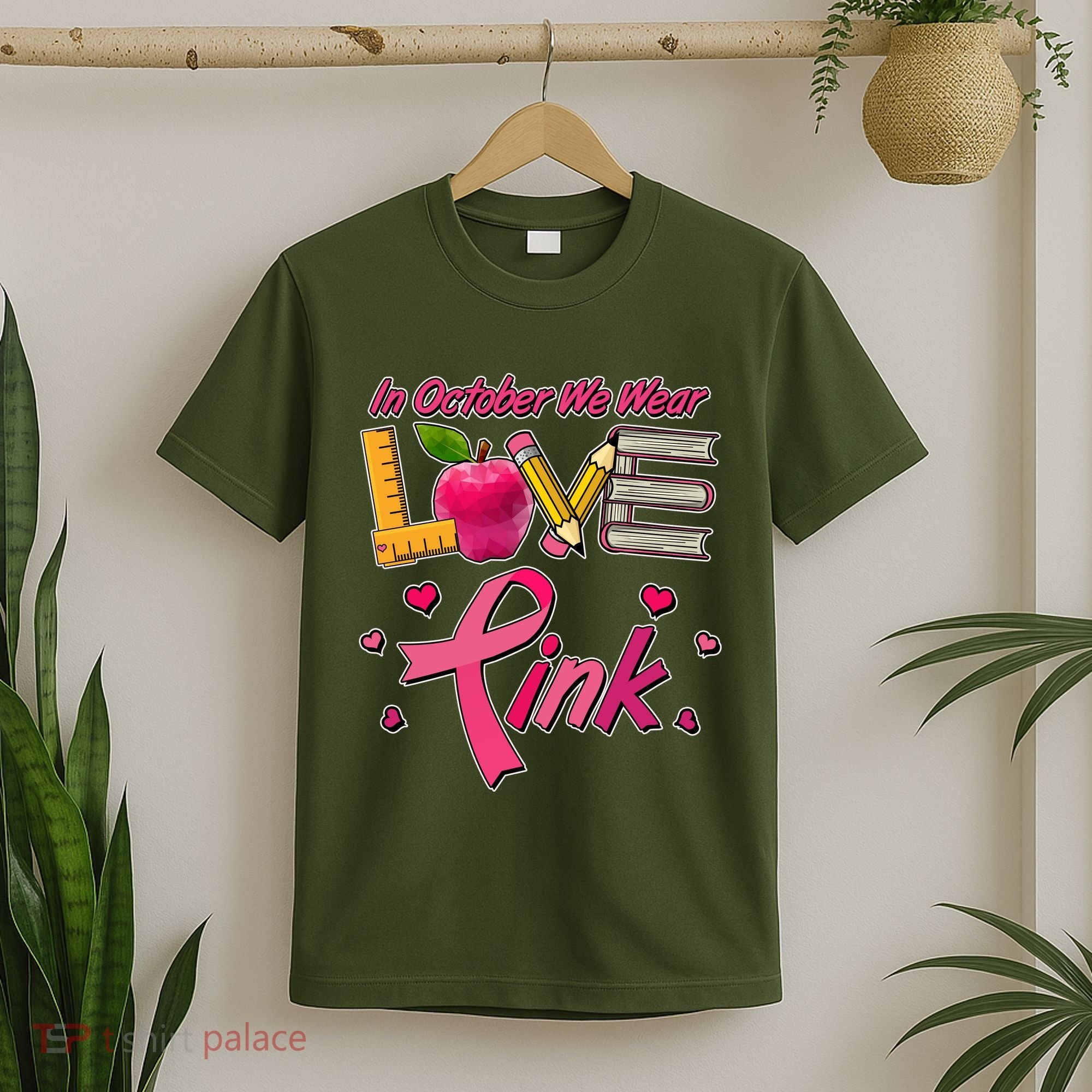 Breast Cancer Awareness In October We Wear Pink Teacher Love T-Shirt
