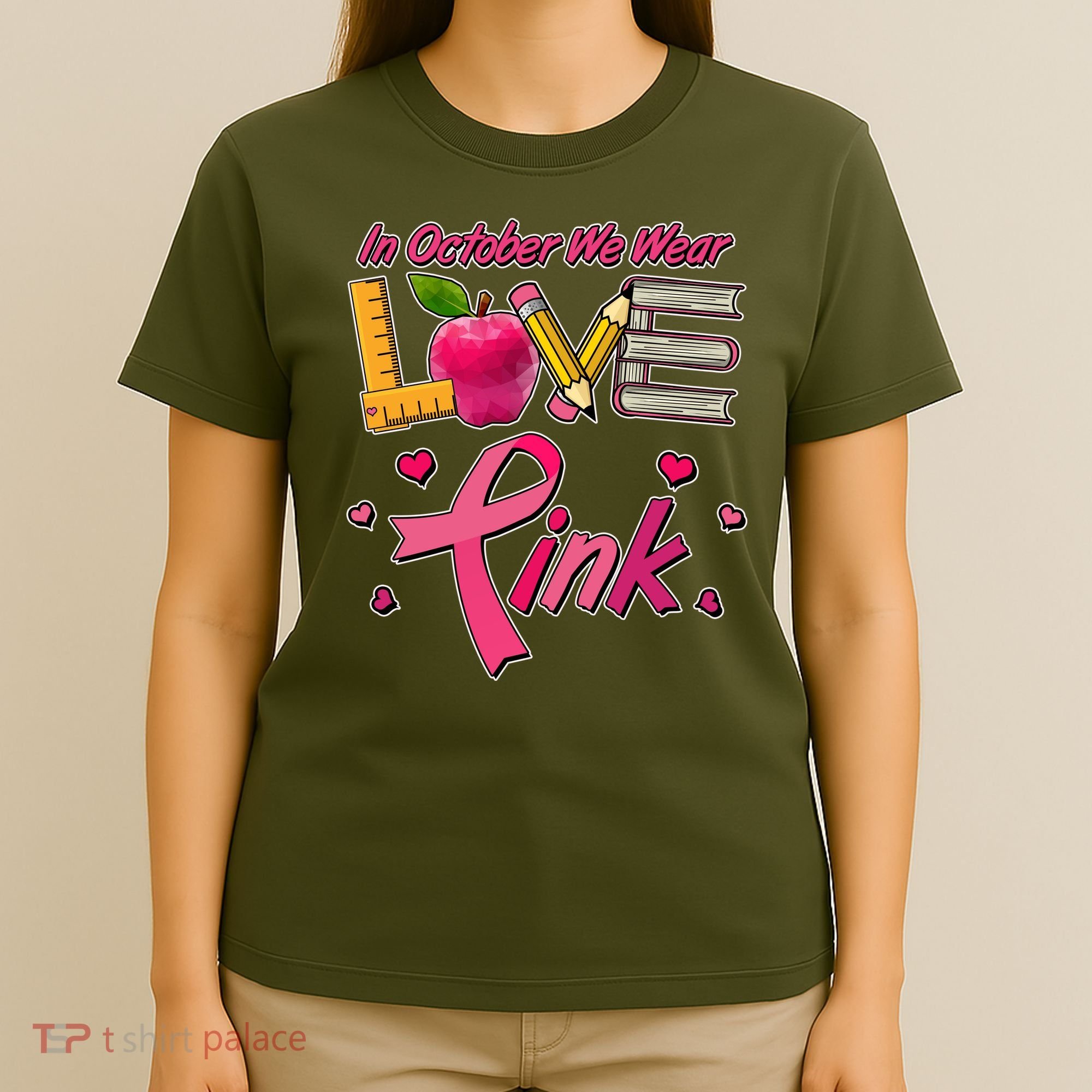 Breast Cancer Awareness In October We Wear Pink Teacher Love T-Shirt