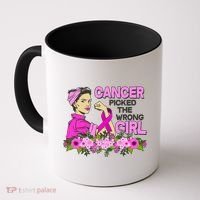 Breast Cancer Awareness Cancer Picked The Wrong Girl Warrior Coffee Mug thumb 0