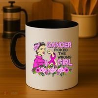 Breast Cancer Awareness Cancer Picked The Wrong Girl Warrior Coffee Mug thumb 4
