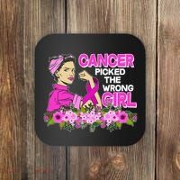 Breast Cancer Awareness Cancer Picked The Wrong Girl Warrior Coaster thumb 0