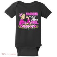 Breast Cancer Awareness Cancer Picked The Wrong Girl Warrior Baby Bodysuit thumb 0