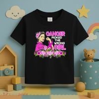 Breast Cancer Awareness Cancer Picked The Wrong Girl Warrior Toddler T-Shirt thumb 3