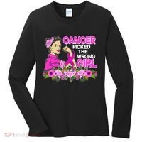 Breast Cancer Awareness Cancer Picked The Wrong Girl Warrior Women's Long Sleeve Shirt thumb 0