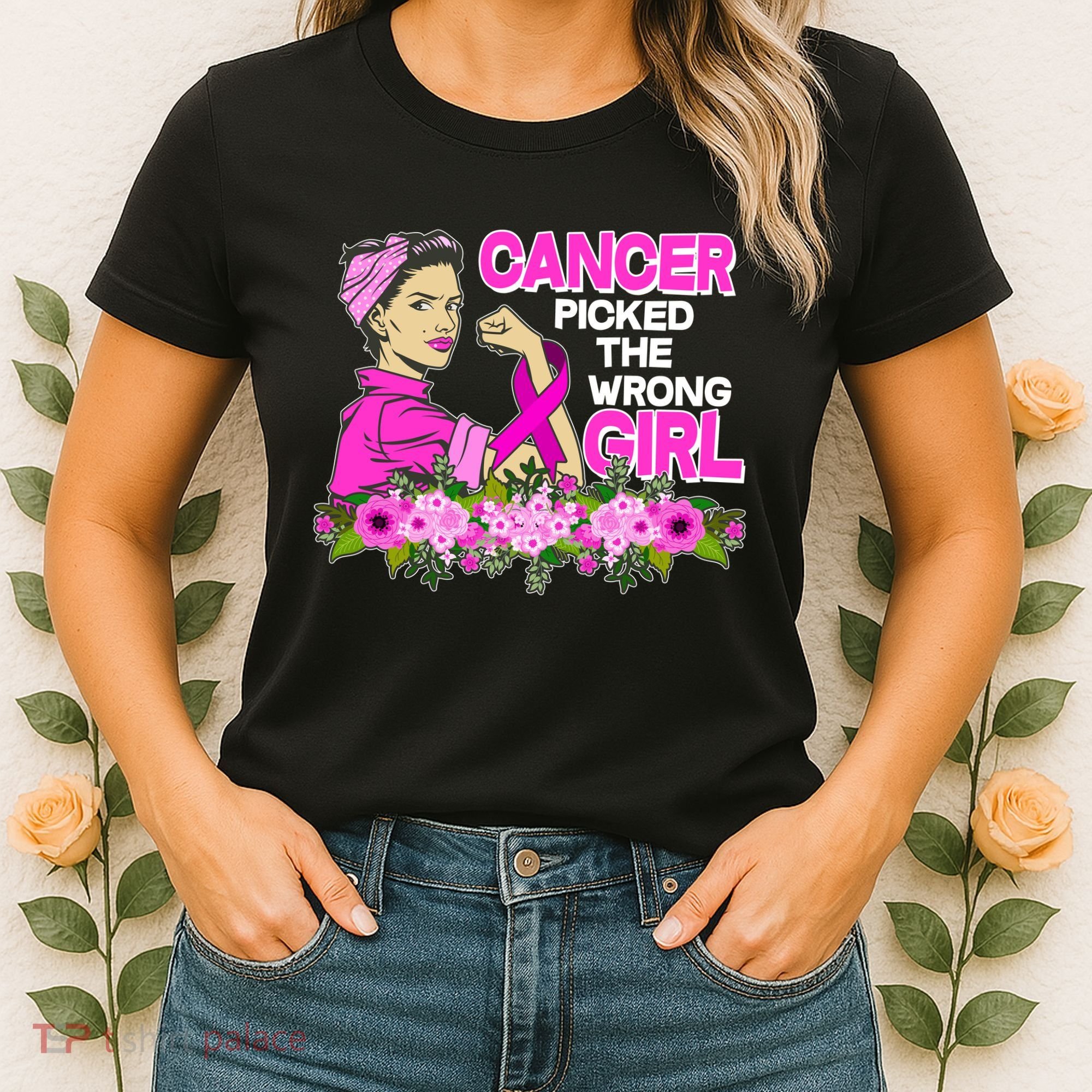 Breast Cancer Awareness Cancer Picked The Wrong Girl Warrior Women's T-Shirt