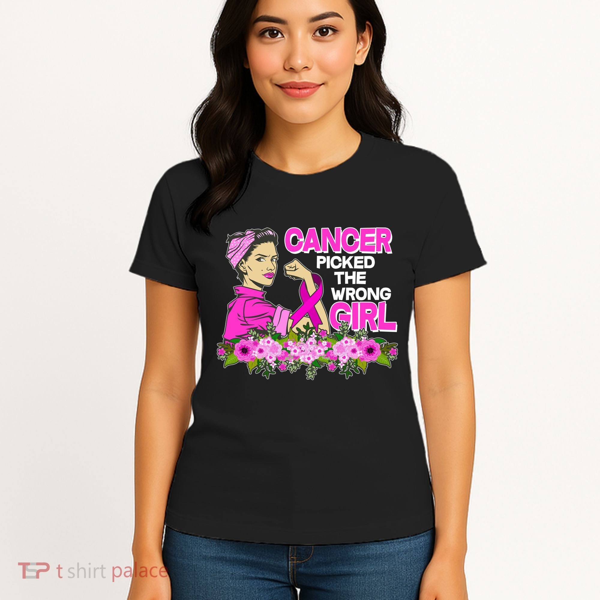 Breast Cancer Awareness Cancer Picked The Wrong Girl Warrior Women's T-Shirt
