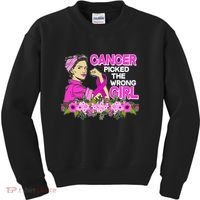 Breast Cancer Awareness Cancer Picked The Wrong Girl Warrior Kids Sweatshirt thumb 0