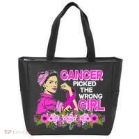 Breast Cancer Awareness Cancer Picked The Wrong Girl Warrior Tote Bag thumb 0
