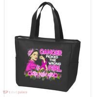 Breast Cancer Awareness Cancer Picked The Wrong Girl Warrior Tote Bag thumb 3