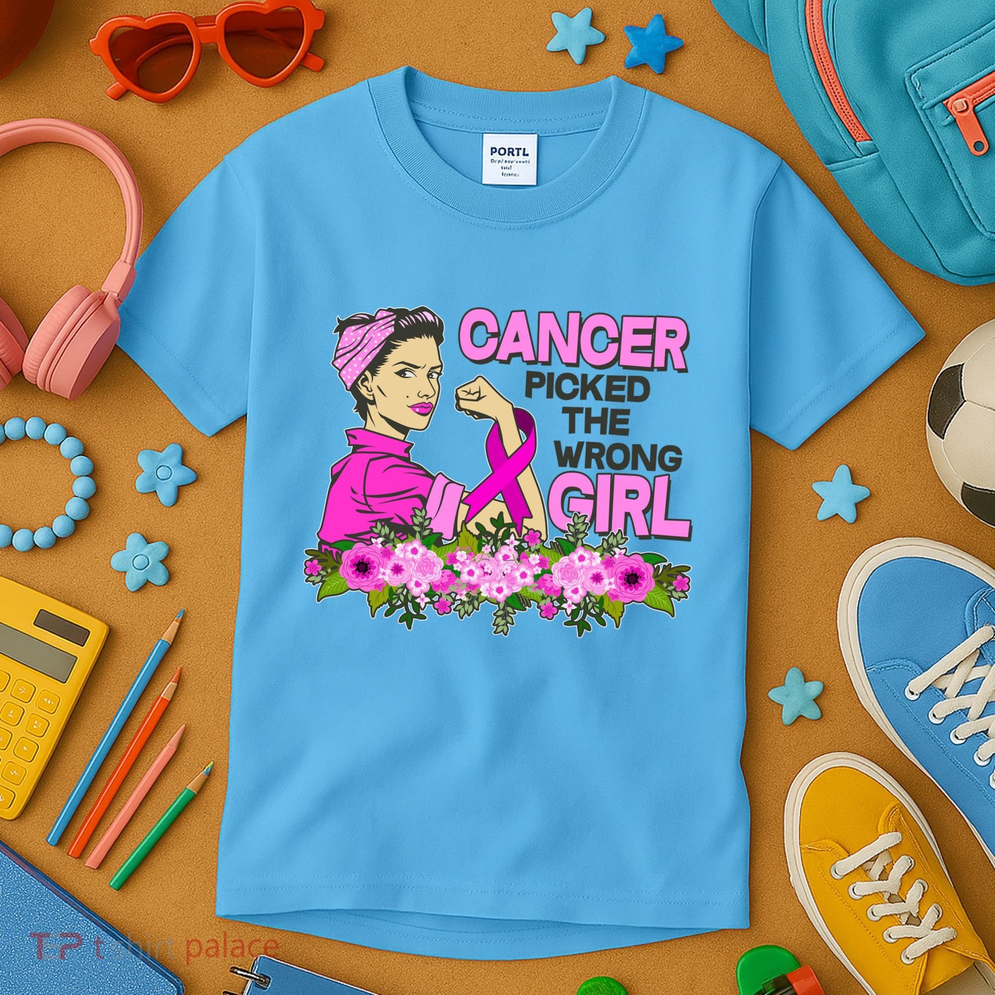 Breast Cancer Awareness Cancer Picked The Wrong Girl Warrior Kids T-Shirt