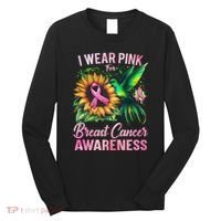 Breast Cancer Awareness Hummingbird Sunflower Long Sleeve Shirt thumb 0