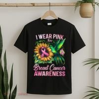 Breast Cancer Awareness Hummingbird Sunflower T-Shirt thumb 2