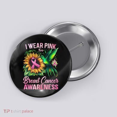 Breast Cancer Awareness Hummingbird Sunflower Button