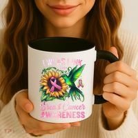Breast Cancer Awareness Hummingbird Sunflower Coffee Mug thumb 3