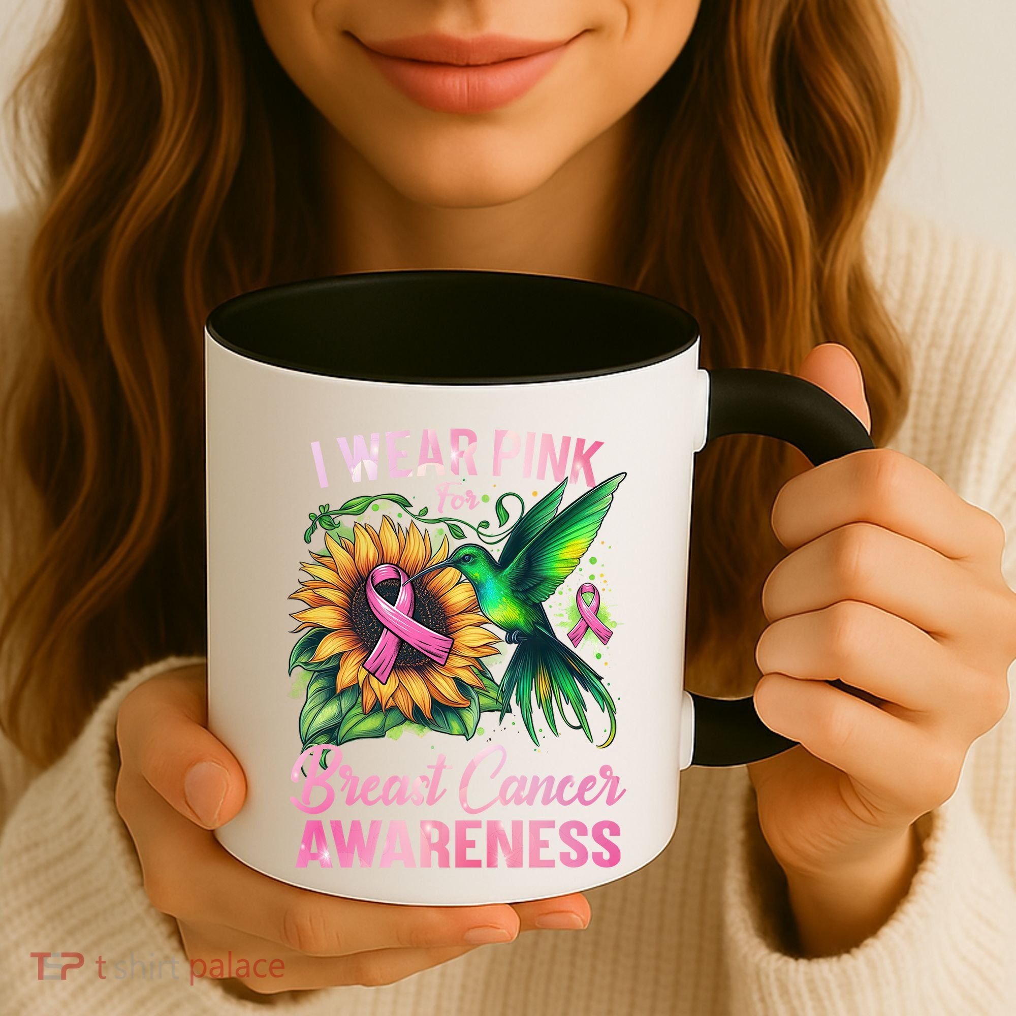 Breast Cancer Awareness Hummingbird Sunflower Coffee Mug