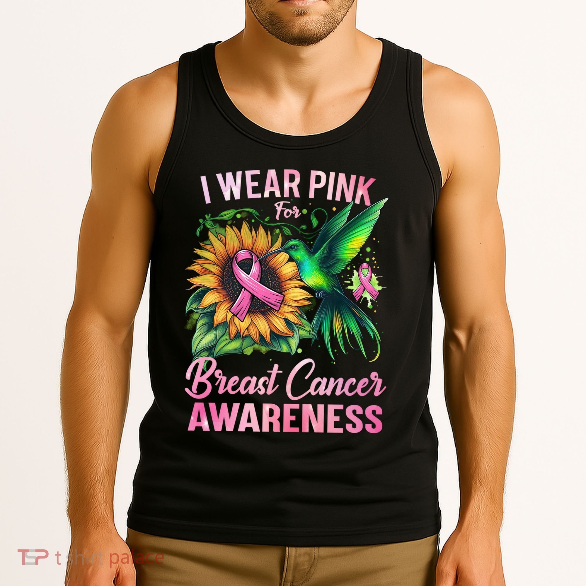 Breast Cancer Awareness Hummingbird Sunflower Tank Top