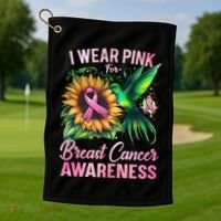 Breast Cancer Awareness Hummingbird Sunflower Golf Towel thumb 1