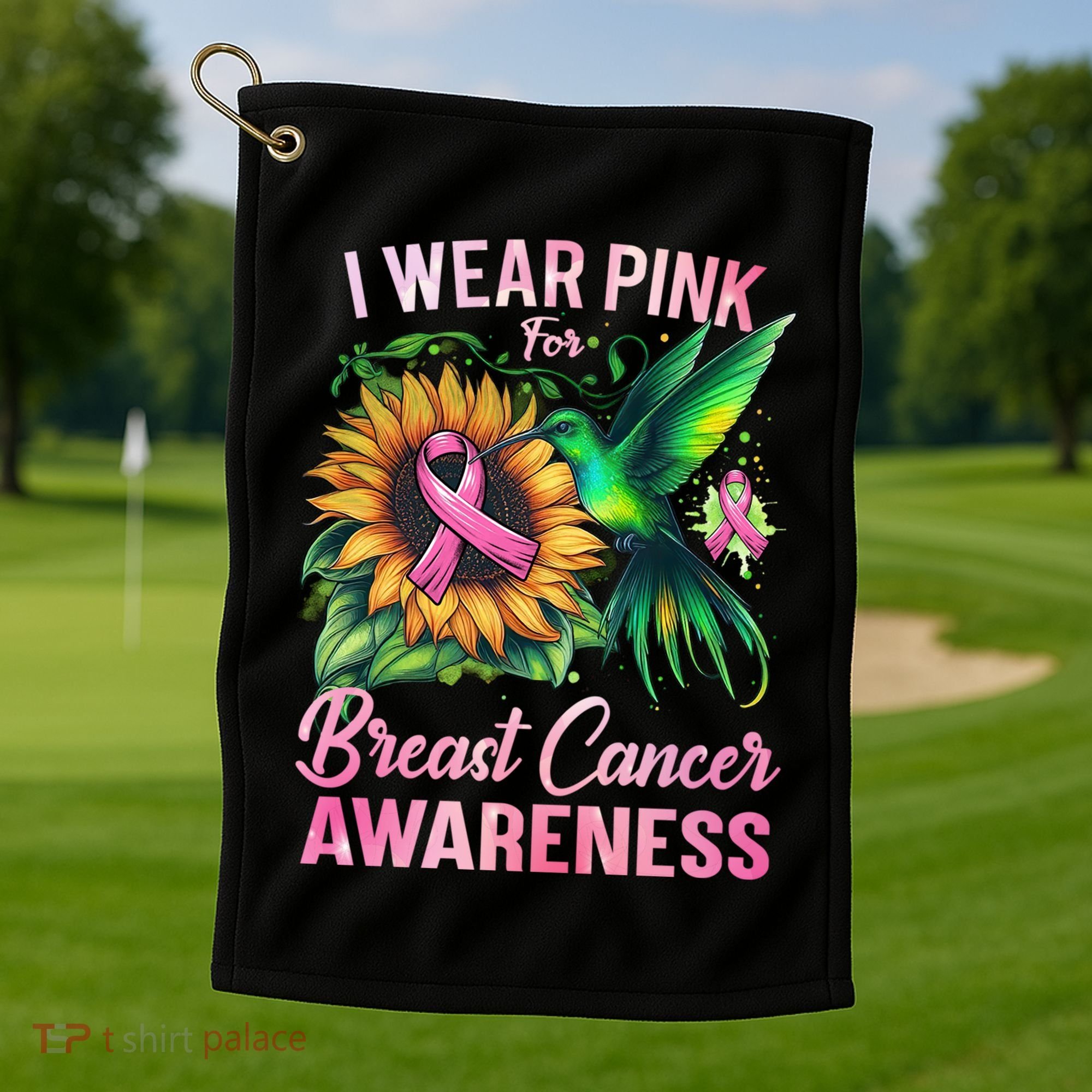Breast Cancer Awareness Hummingbird Sunflower Golf Towel