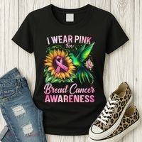 Breast Cancer Awareness Hummingbird Sunflower Women's T-Shirt thumb 3