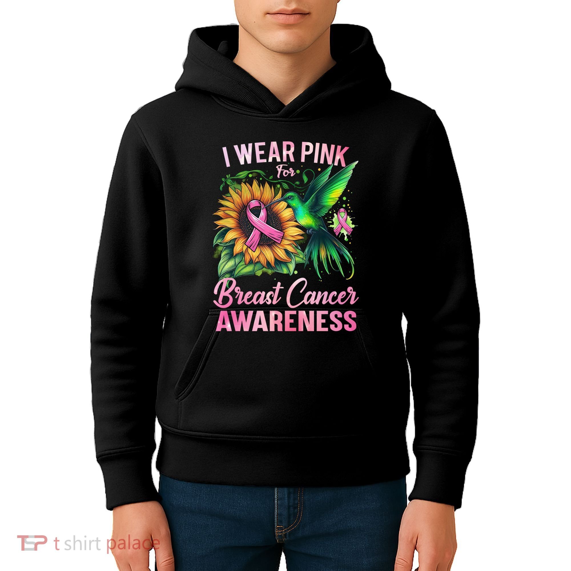 Breast Cancer Awareness Hummingbird Sunflower Kids Hoodie