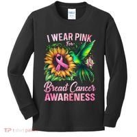 Breast Cancer Awareness Hummingbird Sunflower Kids Long Sleeve Shirt thumb 0