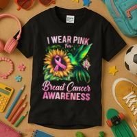 Breast Cancer Awareness Hummingbird Sunflower Kids T-Shirt thumb 3