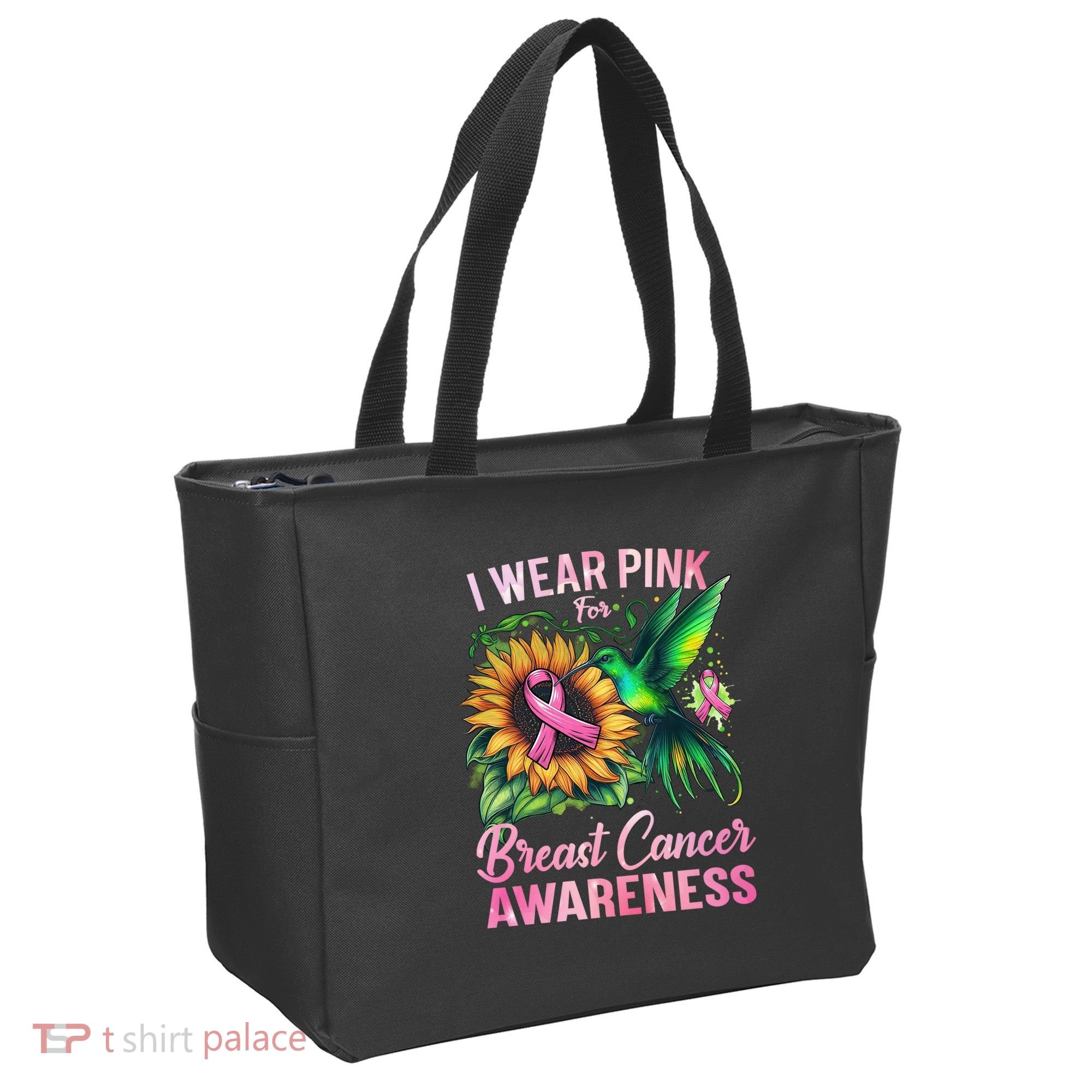 Breast Cancer Awareness Hummingbird Sunflower Tote Bag