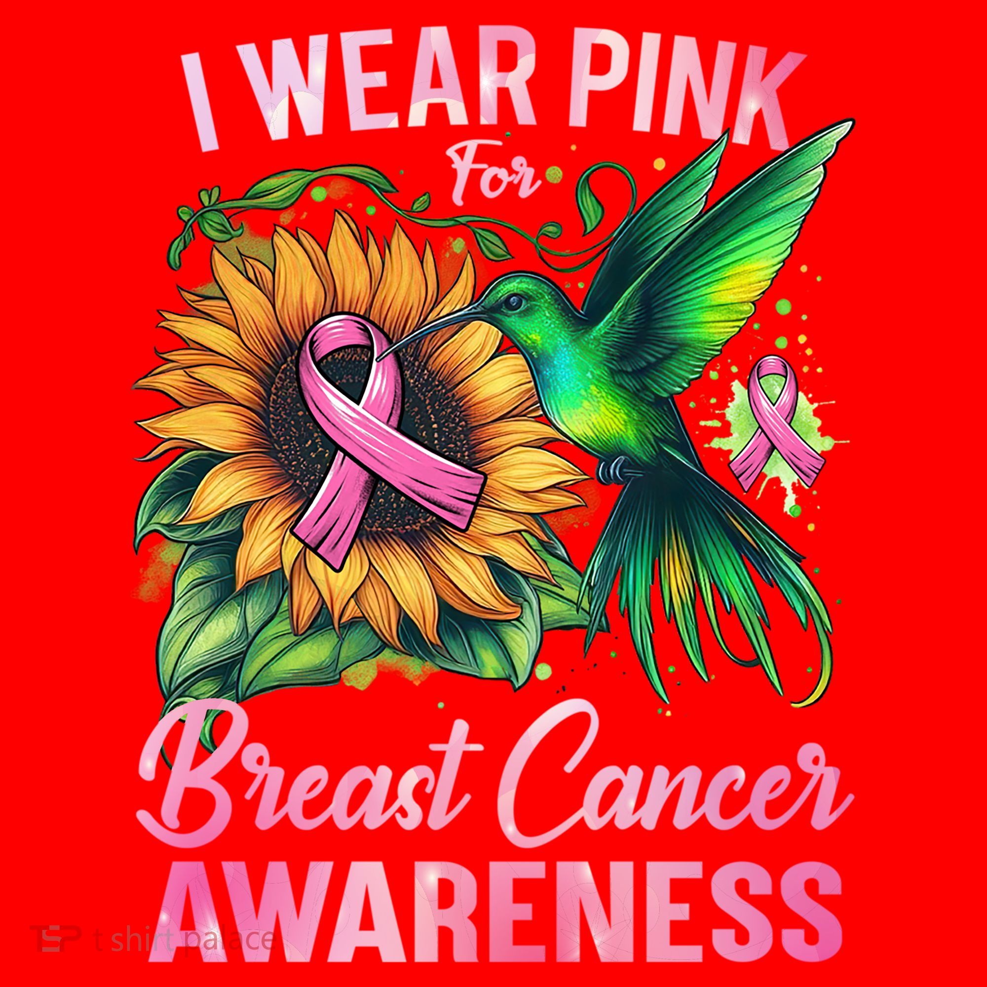 Breast Cancer Awareness Hummingbird Sunflower Santa Hat