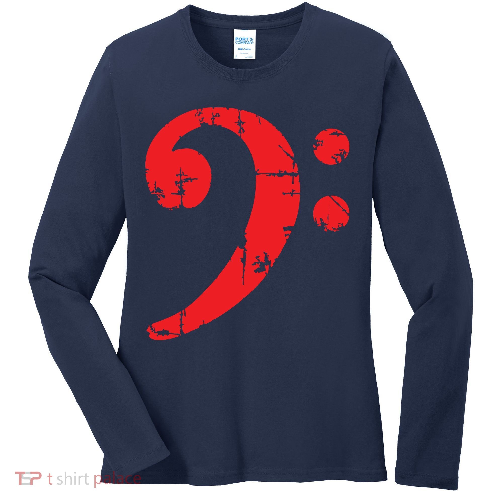 Bass Clef Antique Red Bass Players Women's Long Sleeve Shirt