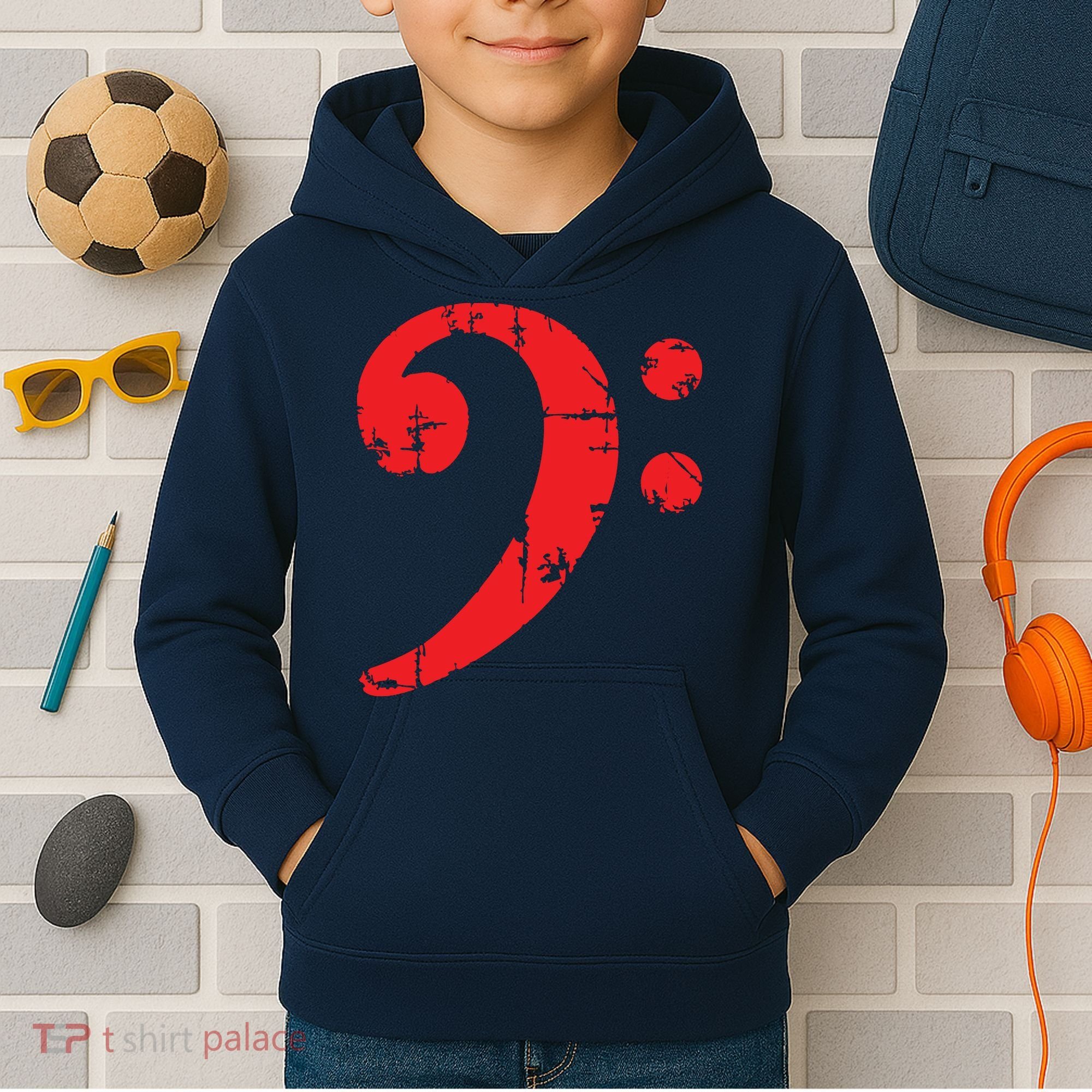 Bass Clef Antique Red Bass Players Kids Hoodie