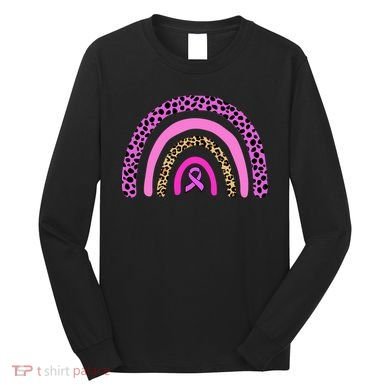 Breast Cancer Awareness Rainbow Leopard Design Long Sleeve Shirt