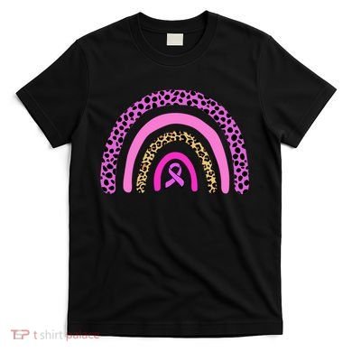 Breast Cancer Awareness Rainbow Leopard Design T-Shirt