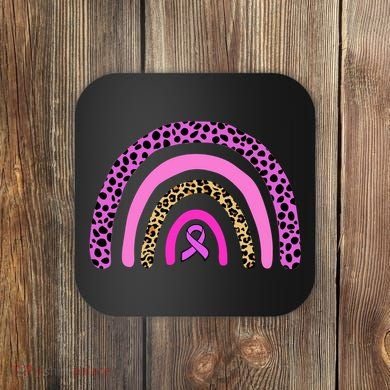 Breast Cancer Awareness Rainbow Leopard Design Coaster