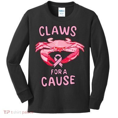 Breast Cancer Awareness Claws For A Cause Crab Kids Long Sleeve Shirt