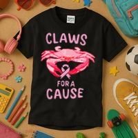 Breast Cancer Awareness Claws For A Cause Crab Kids T-Shirt thumb 3