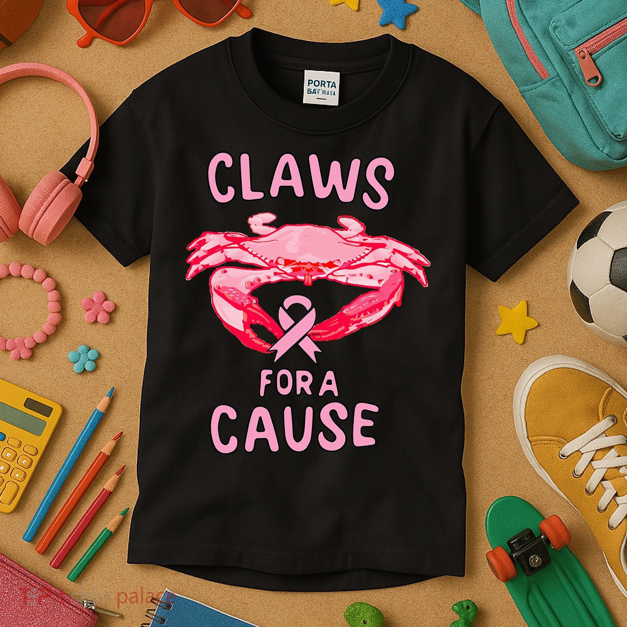 Breast Cancer Awareness Claws For A Cause Crab Kids T-Shirt