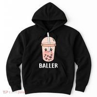 Baller Cat Boba Tea Bubble Tea Anime Kawaii Neko Strawberry Graphic Hoodie thumb 0