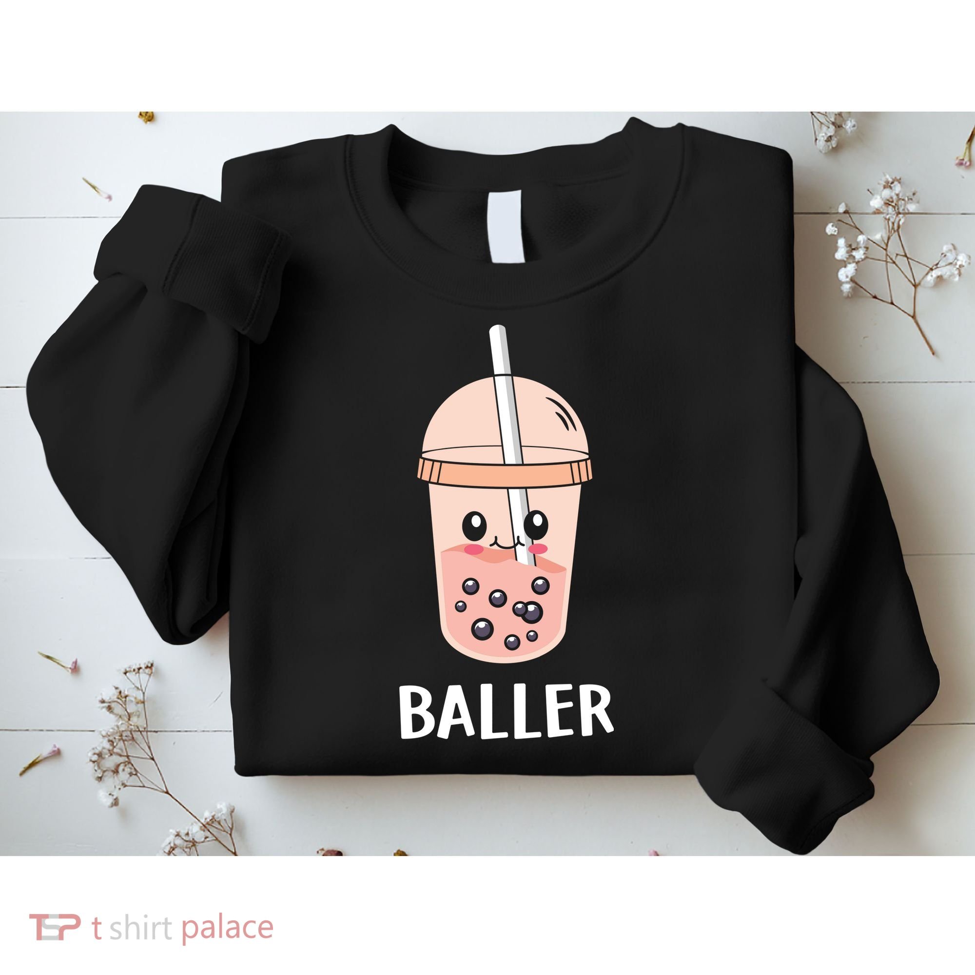 Baller Cat Boba Tea Bubble Tea Anime Kawaii Neko Strawberry Graphic Sweatshirt