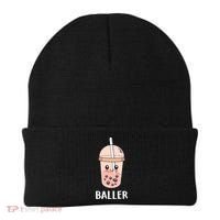 Baller Cat Boba Tea Bubble Tea Anime Kawaii Neko Strawberry Graphic Beanie thumb 0