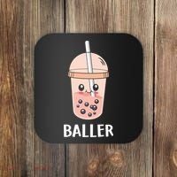 Baller Cat Boba Tea Bubble Tea Anime Kawaii Neko Strawberry Graphic Coaster thumb 0