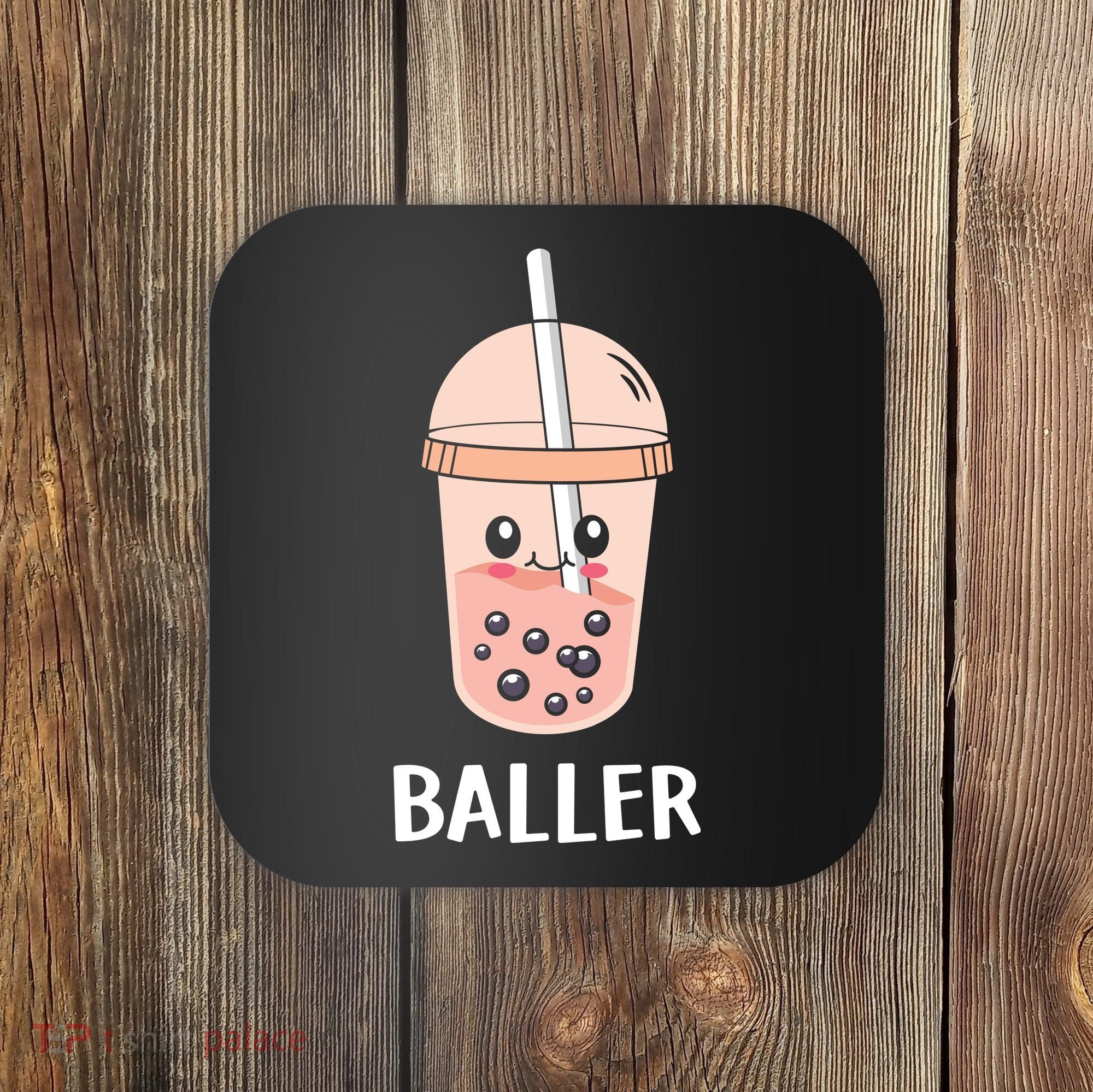 Baller Cat Boba Tea Bubble Tea Anime Kawaii Neko Strawberry Graphic Coaster