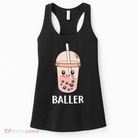 Baller Cat Boba Tea Bubble Tea Anime Kawaii Neko Strawberry Graphic Women's Tank Top thumb 0