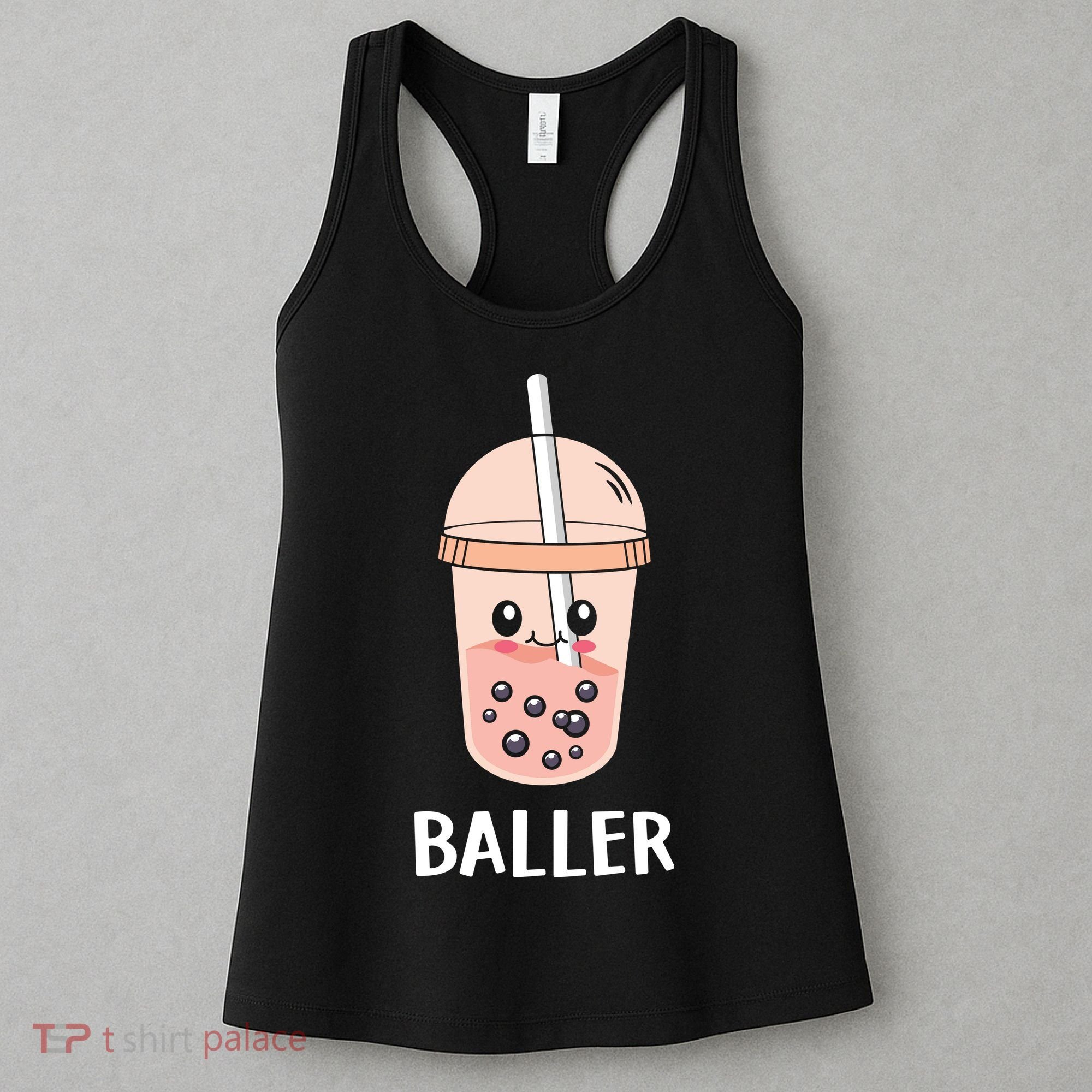 Baller Cat Boba Tea Bubble Tea Anime Kawaii Neko Strawberry Graphic Women's Tank Top