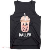 Baller Cat Boba Tea Bubble Tea Anime Kawaii Neko Strawberry Graphic Tank Top thumb 0