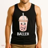 Baller Cat Boba Tea Bubble Tea Anime Kawaii Neko Strawberry Graphic Tank Top thumb 3