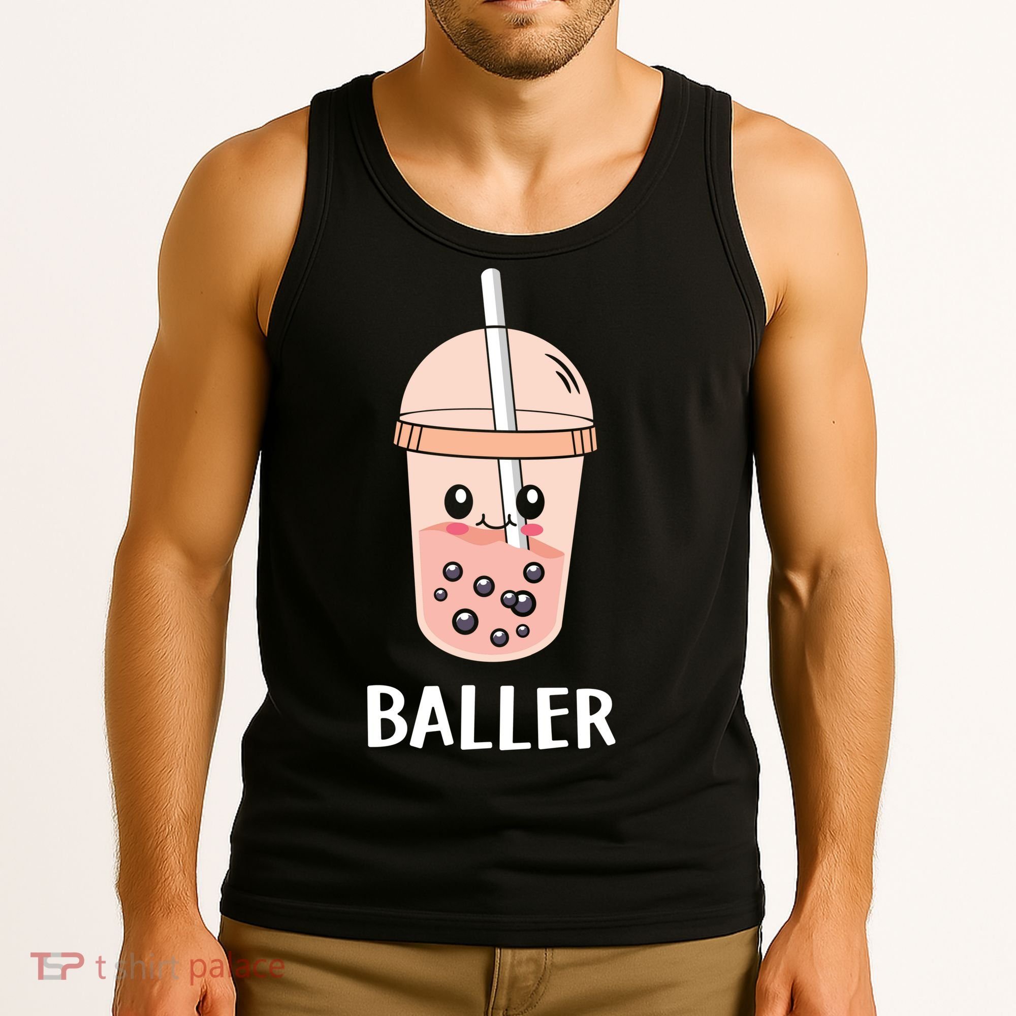 Baller Cat Boba Tea Bubble Tea Anime Kawaii Neko Strawberry Graphic Tank Top